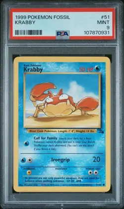 1999 Pokemon Fossil Krabby #51 PSA 9 MINT - Image 1