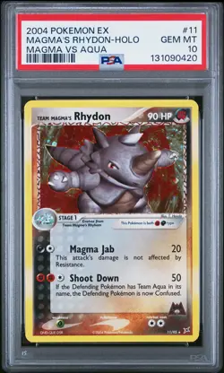 2004 POKEMON EX TEAM MAGMA VS TEAM AQUA #11 TEAM MAGMA'S RHYDON-HOLO PSA 10 - Image 1