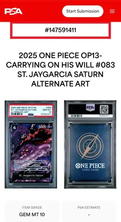 2025 St Jaygarcia Saturn One Piece Carrying On His Will OP13-083 Alt Art PSA 10 - Image 3