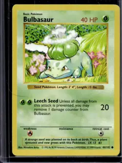 1999 Pokemon Shadowless Bulbasaur #44/102 - Image 1