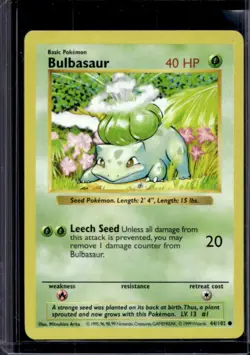 1999 Pokemon Shadowless Bulbasaur #44/102 - Image 1