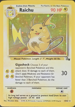 Raichu 14/62 Fossil Holo Rare WOTC 1999 Pokemon Card Lightly Played (LP) - Image 1