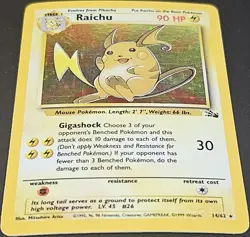 Raichu 14/62 Fossil Holo Rare WOTC 1999 Pokemon Card Lightly Played (LP) - Image 4