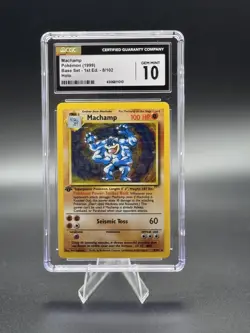 CGC 10 GEM MINT Machamp 1999 Base Set 1st Edition 8/102 Holo Pokemon Card - Image 1