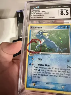 Pokemon TCG Vaporeon POP Series 3 Rare Cosmos Holo CGC 8.5 006/017 2006 Card - Image 2