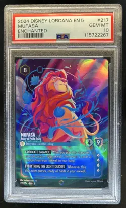 2024 Disney Lorcana Mufasa - Ruler of Pride Rock Enchanted Foil #217 PSA 10 - Image 1