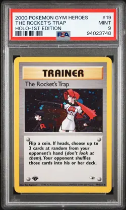 2000 POKEMON GYM HEROES HOLO-1ST ED #19 THE ROCKET'S TRAP PSA 9 - Image 1
