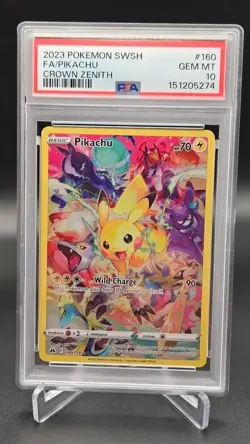 2023 POKEMON SWORD & SHIELD CROWN ZENITH #160 FULL ART/PIKACHU PSA 10 - Image 1