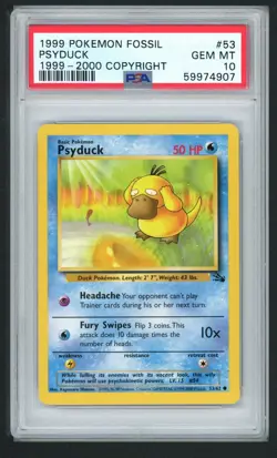 PSYDUCK 53/62 1999-2000 COPYRIGHT FOSSIL POKEMON PSA 10 - Image 1