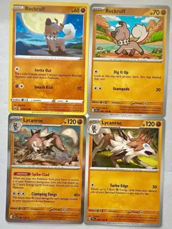 Cute Rockruff & Lycanroc Pokemon Rare & Common TCG Lot 4 Fighting Cards - Image 1