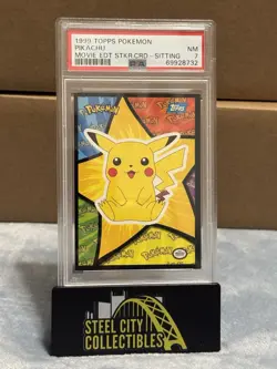 1999 POKEMON TOPPS Movie Edition EDT Sticker Cards - PIKACHU STANDING PSA 7 NM! - Image 1