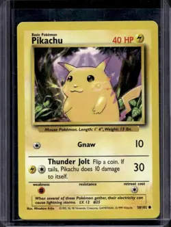 1999 Pokemon Unlimited Pikachu Common Rated Rookie Error Card #58/102 - Image 1