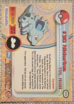 1999 Topps Pokemon #30 Nidorina (TV Animation Series 1) 1st Print Blue Logo NM - Image 2