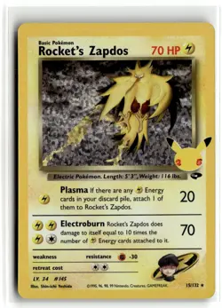 2000 Pokemon - Gym Challenge Celebrations Rocket’s Zapdos #15/132 - Image 1