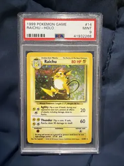 Raichu Pokemon 1999 #14 Near Mint Holo Base Set Unlimited PSA 9 - Image 3