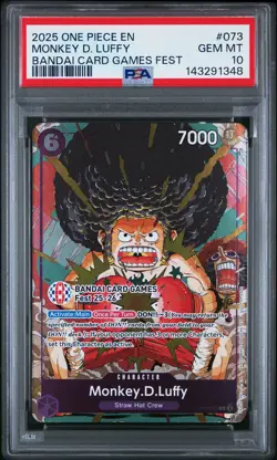 2025 ONE PIECE PROMOS BANDAI CARD GAMES FEST #073 MONKEY D. LUFFY PSA 10 - Image 1