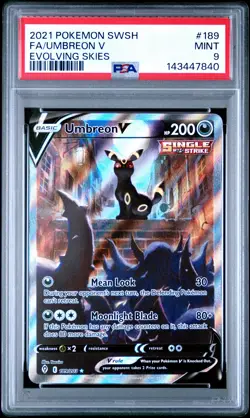 2021 POKEMON SWORD & SHIELD EVOLVING SKIES #189 FULL ART/UMBREON V PSA 9 - Image 1