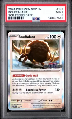 2024 POKEMON SVP PROMO STELLAR CROWN PRERELEASE #136 BOUFFALANT PSA 9 - Image 1