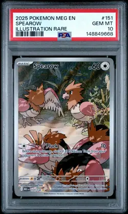 148849668 Spearow 2025 Pokemon Mega Evolution #151/132 Illustration Rare PSA 10 - Image 1