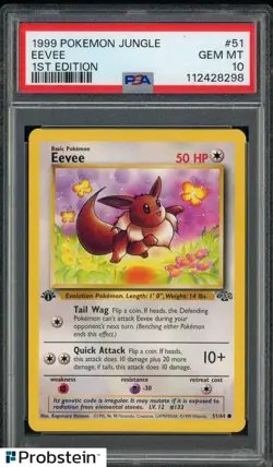 1999 Pokemon Jungle 1st Edition #51 Eevee PSA 10 GEM MINT - Image 1