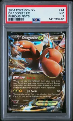 2014 POKEMON XY FURIOUS FISTS #74 DRAGONITE EX PSA 7 - Image 1