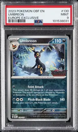 2023 POKEMON OBF EN-OBSIDIAN FLAMES EUROPE EXCLUSIVE #130 UMBREON PSA 9 - Image 1
