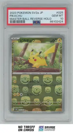 2023 Pokemon SV2a JPN Master Ball Reverse Holo Pikachu PSA 10 #025/165 - Image 1