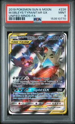 2019 POKEMON SUN & MOON UNIFIED MINDS FULL ART/MEGA SABLEYE & TYRANITAR GX PSA 9 - Image 1
