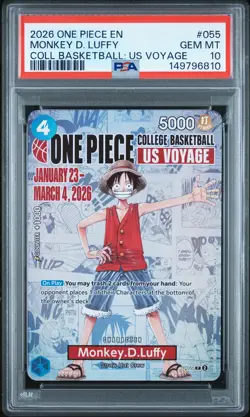 2026 ONE PIECE PROMOS COLLEGE BASKETBALL: US VOYAGE #055 MONKEY D. LUFFY PSA 10 - Image 1