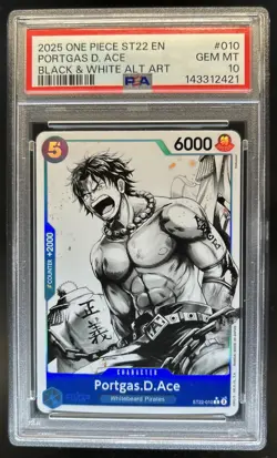 2025 One Piece Portgas D. Ace Black & White Alternate Art #010 PSA 10 GEM MINT - Image 1