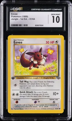 1999 POKEMON JUNGLE 1ST EDITION #51 EEVEE CGC 10 GEM MINT - Image 1