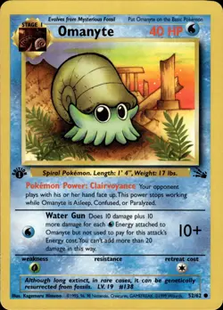 Pokemon 1st Ed. Fossil Common Omanyte 52/62 - Near Mint (NM) - Image 1