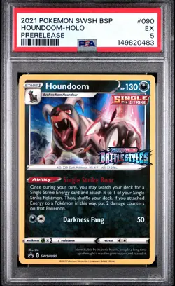 2021 POKEMON SWSH BLACK STAR PROMO PRERELEASE #090 HOUNDOOM-HOLO PSA 5 - Image 1