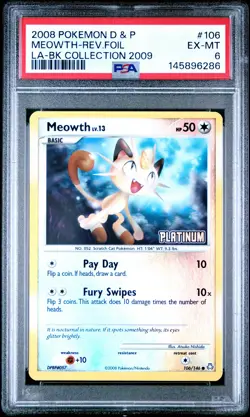2008 POKEMON DIAMOND & PEARL LEGENDS AWAKENED #106 MEOWTH-REVERSE FOIL PSA 6 - Image 1