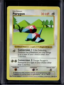 1999 Pokemon Shadowless Porygon #39/102 - Image 1
