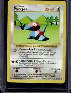 1999 Pokemon Shadowless Porygon #39/102 - Image 1