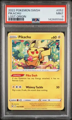 2022 POKEMON SWORD & SHIELD LOST ORIGIN #052 PIKACHU PSA 9 - Image 1