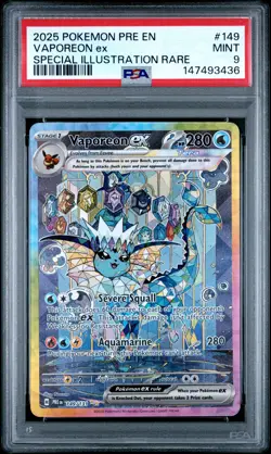 2025 POKEMON PRISMATIC EVOLUTIONS SPECIAL ILLUSTRATION RARE VAPOREON EX PSA 9 - Image 1