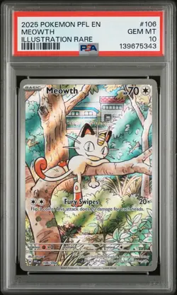 2025 POKEMON PFL EN-PHANTASMAL FLAMES ILLUSTRATION RARE #106 MEOWTH PSA 10 - Image 1