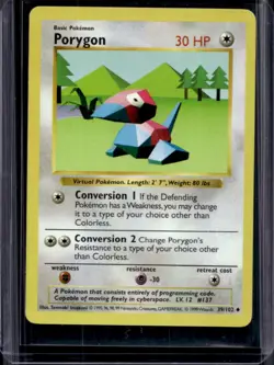 1999 Pokemon Shadowless Porygon #39/102 - Image 1