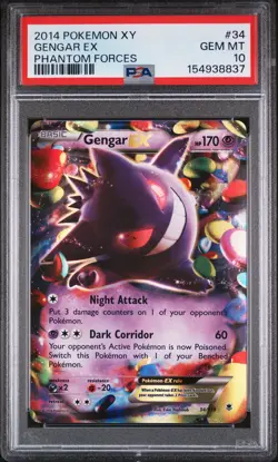 2014 POKEMON XY PHANTOM FORCES #34 GENGAR EX PSA 10 - Image 1