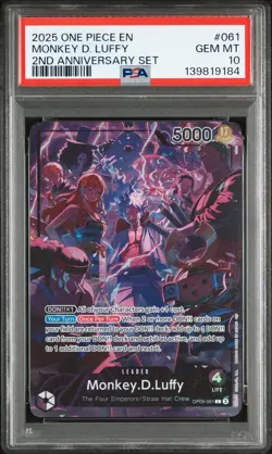 2025 ONE PIECE ENGLISH VERSION 2ND ANNIVERSARY SET #061 MONKEY D. LUFFY PSA 10 - Image 1