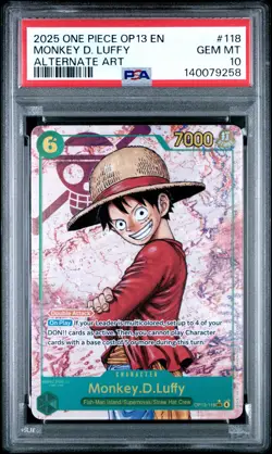 2025 ONE PIECE OP13-CARRYING ON HIS WILL ALTERNATE ART MONKEY D. LUFFY PSA 10 - Image 1