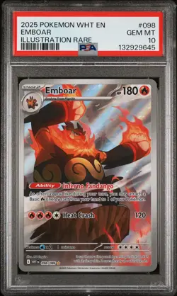 2025 POKEMON WHT EN-WHITE FLARE ILLUSTRATION RARE #098 EMBOAR PSA 10 - Image 1