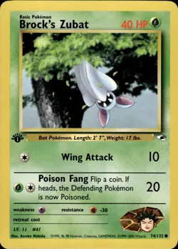 Pokemon 1st Ed. Gym Heroes Common Brock's Zubat 74/132 - Near Mint (NM) - Image 1