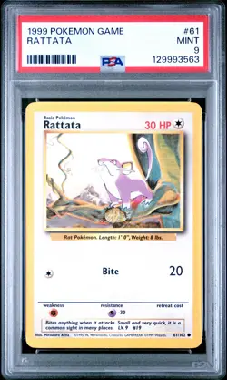 1999 POKEMON BASE SET UNLIMITED #61 RATTATA PSA 9 - Image 1
