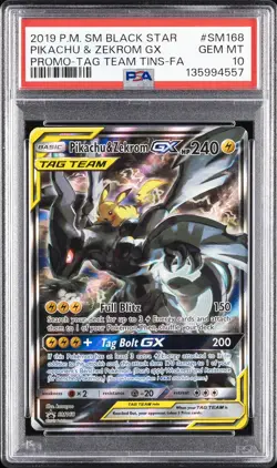 2019 POKEMON SM BLACK STAR PROMO #SM168 FULL ART/PIKACHU & ZEKROM GX PSA 10 - Image 1