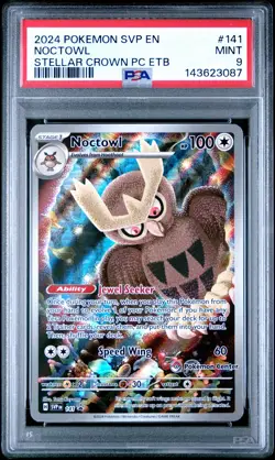 2024 POKEMON STELLAR CROWN POKEMON CENTER ETB PROMO #141 NOCTOWL PSA 9 - Image 1