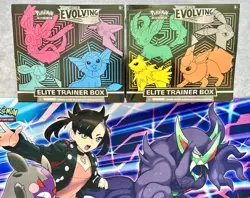 Pokemon Evolving Skies ETB Lot of 2 Both Art Versions Sealed + Marnie Playmat - Image 1