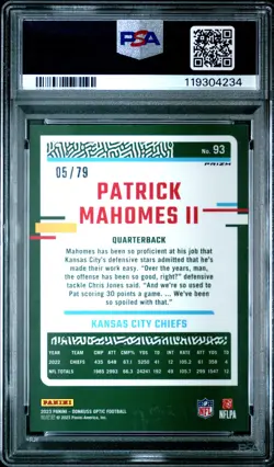2023 PANINI DONRUSS OPTIC PINK VELOCITY #93 PATRICK MAHOMES II 5/79 PSA 10 - Image 2